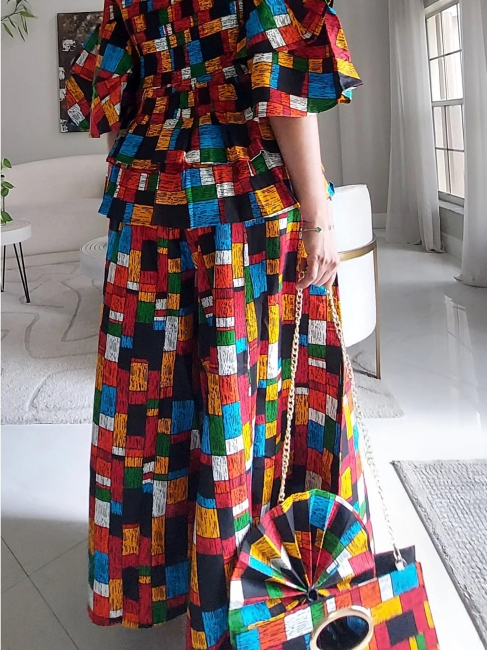 5-Piece African Ankara Pant Set – Red & Black Elegance - Picture 6 of 8